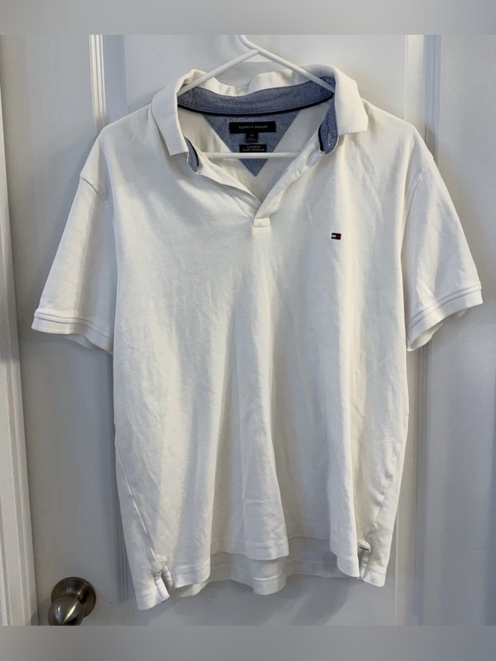 Tommy Hilfiger Custom Fit White Polo Shirt Men’s Size Large
